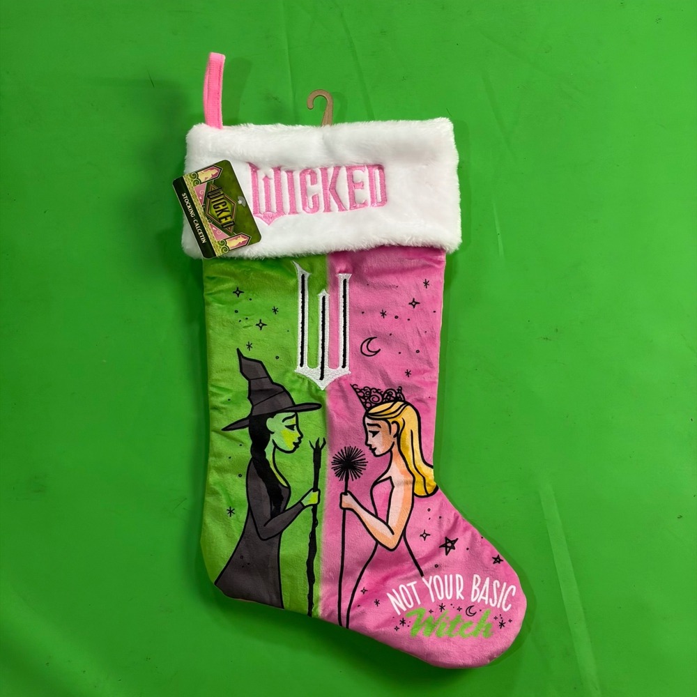 Wicked Movie Elphaba Glinda Christmas Stocking PNK/GRN Not Your Basic Witch NWT